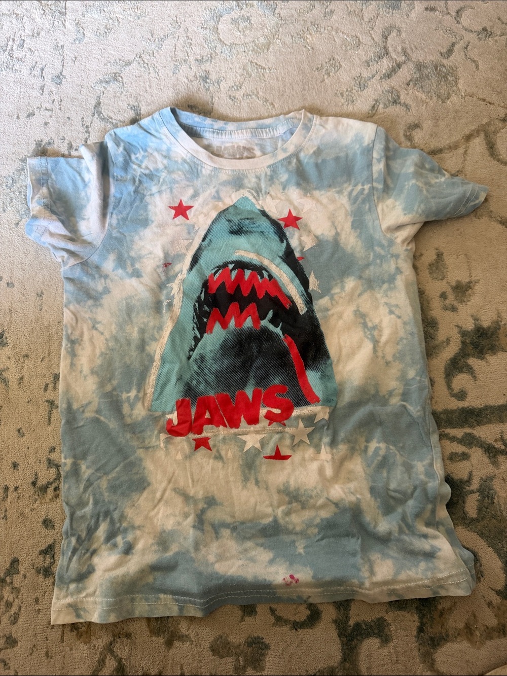 Kids Jaws Graphic Tie-Dye Tee - Light Blue